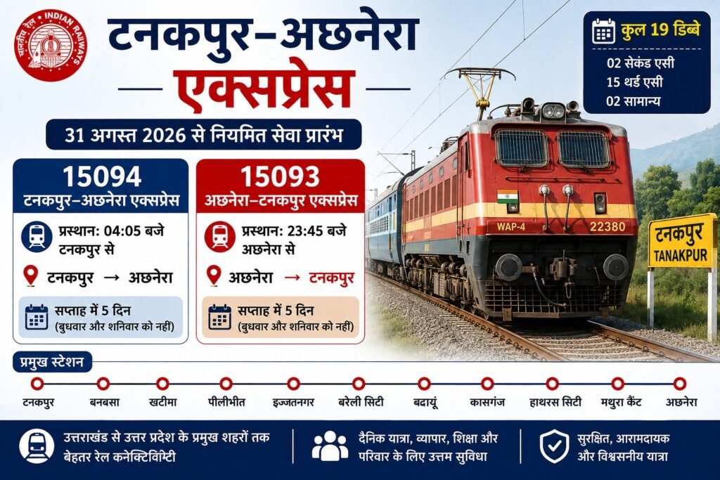 15093/15094 Tanakpur Achhnera Express Time Table, Route aur Stoppage