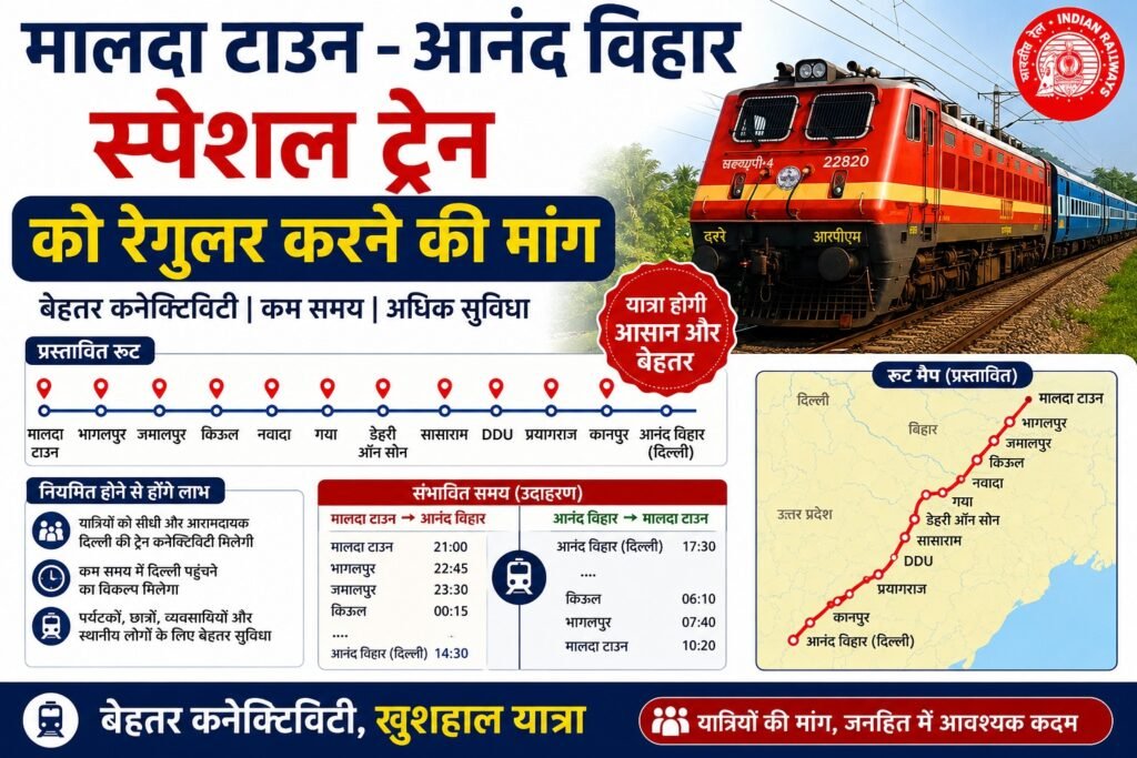 Malda Town Anand Vihar Special Train Ko Regular Karne Ki Maang, Jaane Proposed Route