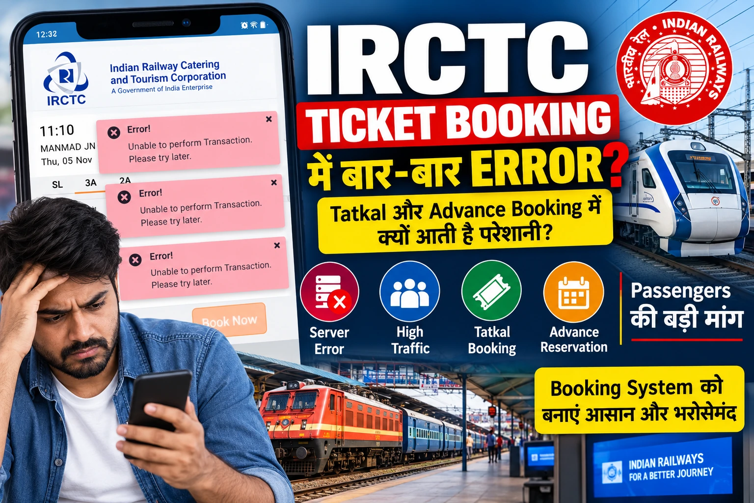 IRCTC Ticket Booking Error: Tatkal Booking में Server Problem से परेशान यात्री